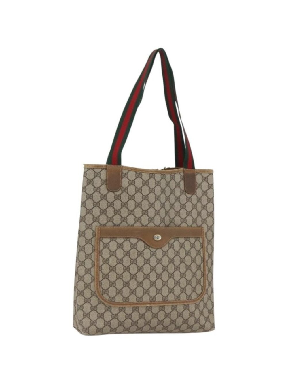 GUCCI Web Sherry Line GG Supreme Tote Bag PVC Beige Gold 40 02 003